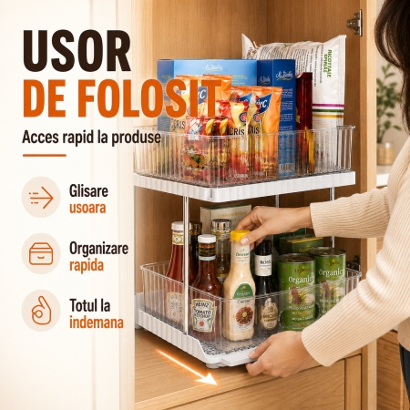Organizator glisant 2 niveluri pentru dulap si sub chiuveta alb transparent [3]