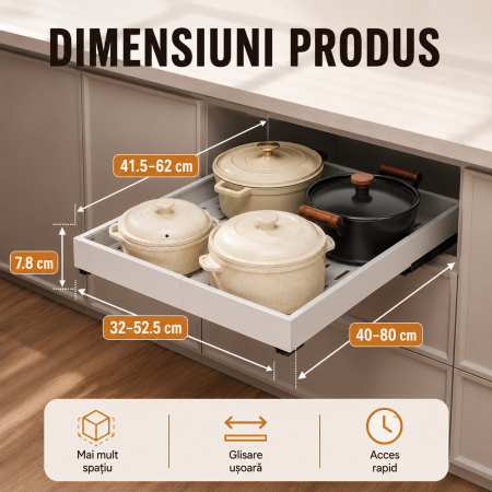 Organizator glisant extensibil pentru dulap si sub chiuveta din ABS [3]