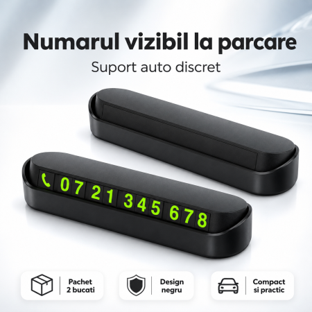 Accesorii auto - Pachet 2x Suport afisaj numar telefon, pentru parcare temporara, 13 x 3.5 x 2.6 cm, Negru, pentru masina - imagine principala produs
