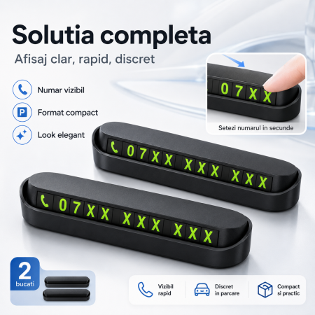 Pachet 2x Suport afisaj numar telefon, pentru parcare temporara, 13 x 3.5 x 2.6 cm, Negru, pentru masina - imagine principala produs [4]