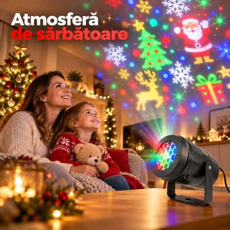 Proiector laser Crăciun multicolor cu 16 modele, 12W, unghi reglabil și acoperire de până la 20 x 20 m. [1]