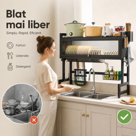 Raft scurgator vase si tacamuri deasupra chiuvetei, otel inoxidabil, 85 cm, negru [1]