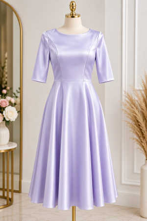 Rochii - Rochie elegantă de damă din tafta, culoare Lila, cu mâneci 3/4 și croi amplu feminin.
