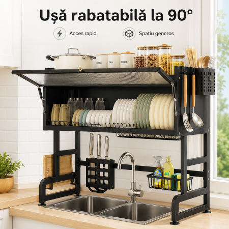 Scurgator vase 2 niveluri, 95 cm, otel inoxidabil negru, organizator bucatarie [3]