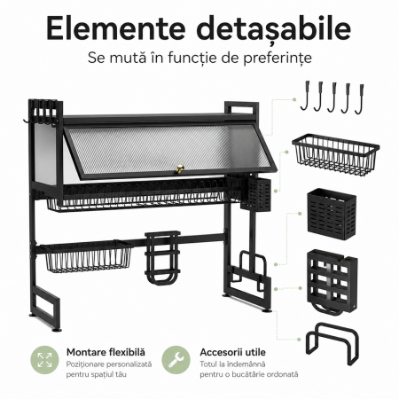 Scurgator vase 2 niveluri, 95 cm, otel inoxidabil negru, organizator bucatarie [1]