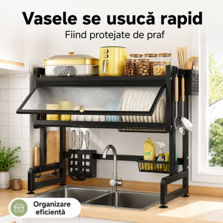 Scurgator vase 2 niveluri, 95 cm, otel inoxidabil negru, organizator bucatarie [2]