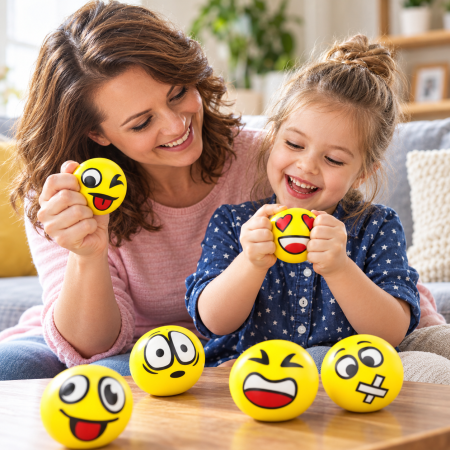 Set 12 bile squishy senzoriale Smiley Face, galbene și moi, jucărie antistres pentru copii. [2]