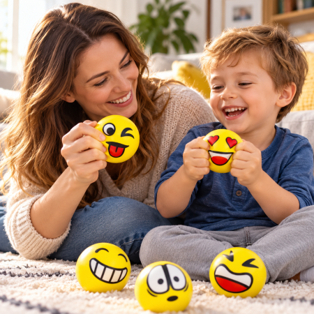 Set 12 bile squishy senzoriale Smiley Face, galbene și moi, jucărie antistres pentru copii. [6]