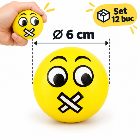 Set 12 bile squishy senzoriale Smiley Face, galbene și moi, jucărie antistres pentru copii. [5]