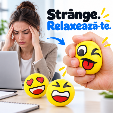 Set 12 bile squishy senzoriale Smiley Face, galbene și moi, jucărie antistres pentru copii. [3]