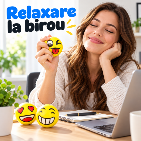 Set 12 bile squishy senzoriale Smiley Face, galbene și moi, jucărie antistres pentru copii. [1]