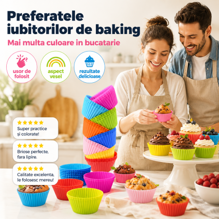 Set 24 Forme Briose din Silicon Alimentar, Reutilizabile, 6.5 cm, Multicolor [3]