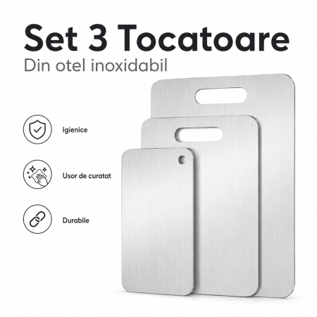 Casa si Gradina - Set 3 tocatoare din otel inoxidabil, gri, pentru pregatirea alimentelor in bucatarie