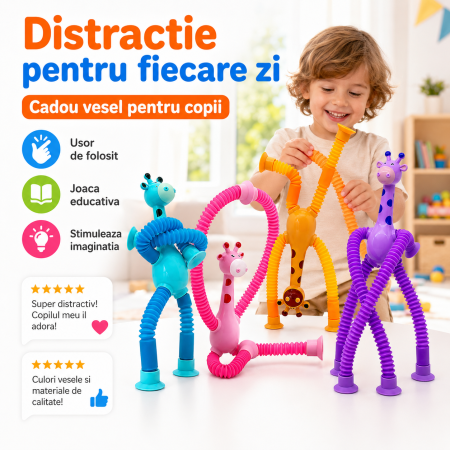 Set 4 jucarii interactive Girafe XL cu ventuza telescopica, plastic rezistent, multicolor, pentru copii - imagine principala produs [4]