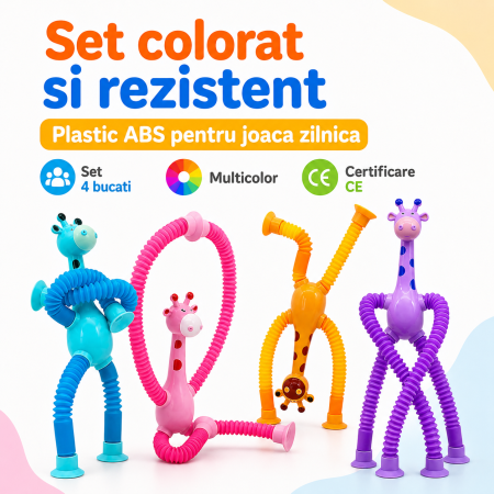Set 4 jucarii interactive Girafe XL cu ventuza telescopica, plastic rezistent, multicolor, pentru copii - imagine principala produs [3]