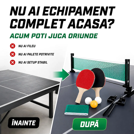 Set Antrenament Tenis de Masa - 2 Palete Ping Pong, 3 Mingi, Fileu Reglabil, Interior & Exterior, pentru copii - imagine principala produs [1]