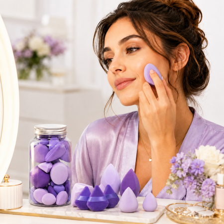 Set Bureti Machiaj Mov cu Beauty Blender, Pufuri si Recipient, pentru Fond de Ten si Pudra, pentru rutina beauty - imagine principala produs|Set Bureti Machiaj Mov cu Beauty Blender, Pufuri si Recipient, pentru Fond de Ten si Pudra, pentru rutina beauty - detaliu produs 2|Set Bureti Machiaj Mov cu Beauty Blender, Pufuri si Recipient, pentru Fond de Ten si Pudra, pentru rutina beauty - detaliu produs 3|Set Bureti Machiaj Mov cu Beauty Blender, Pufuri si Recipient, pentru Fond de Ten si Pudra, pentru rutina beauty - detaliu produs 4 [2]