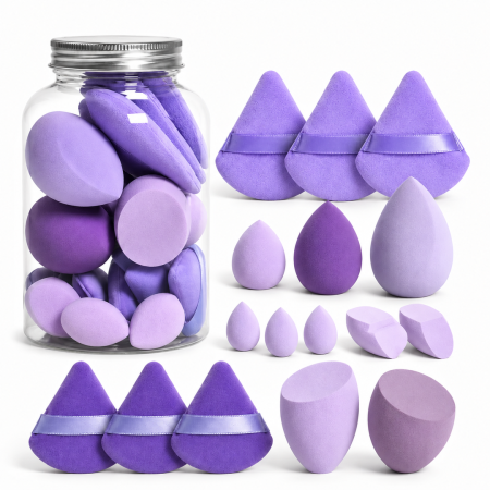 Accesorii machiaj - Set Bureti Machiaj Mov cu Beauty Blender, Pufuri si Recipient, pentru Fond de Ten si Pudra, pentru rutina beauty - imagine principala produs|Set Bureti Machiaj Mov cu Beauty Blender, Pufuri si Recipient, pentru Fond de Ten si Pudra, pentru rutina beauty - detaliu produs 2|Set Bureti Machiaj Mov cu Beauty Blender, Pufuri si Recipient, pentru Fond de Ten si Pudra, pentru rutina beauty - detaliu produs 3|Set Bureti Machiaj Mov cu Beauty Blender, Pufuri si Recipient, pentru Fond de Ten si Pudra, pentru rutina beauty - detaliu produs 4