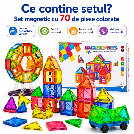 Set Constructie Magnetic 70 Piese Colorate pentru Copii [2]