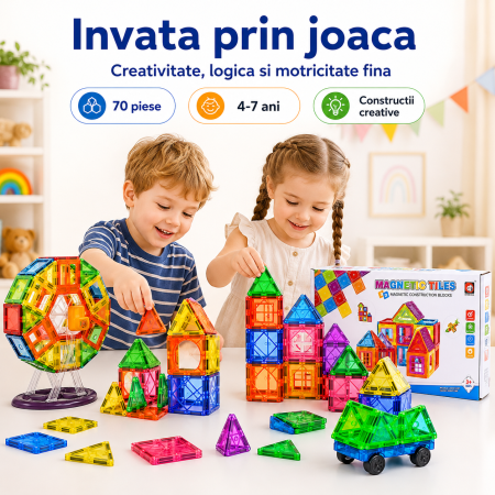Set Constructie Magnetic 70 Piese Colorate pentru Copii [1]