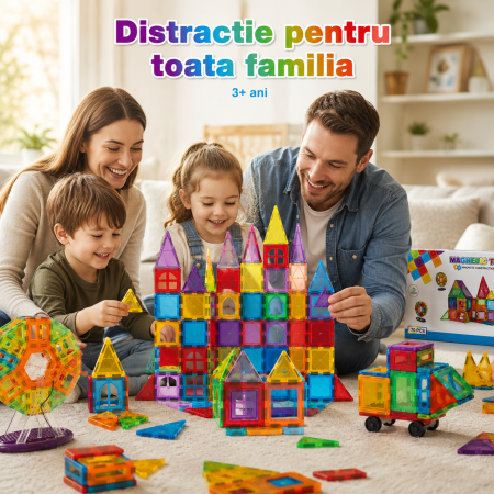 Set constructie Magnetic Tiles 3D, 70 piese magnetice, plastic ABS, multicolor [5]