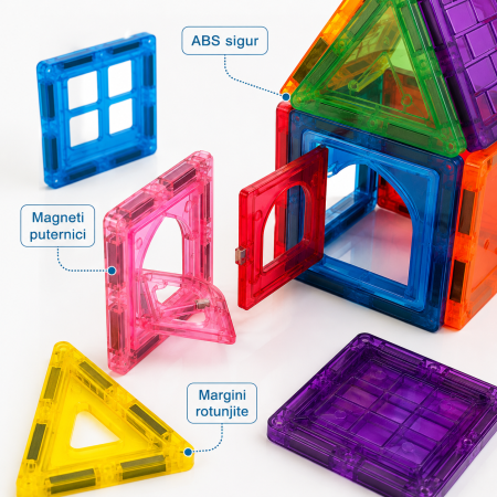 Set constructie Magnetic Tiles 3D, 70 piese magnetice, plastic ABS, multicolor [3]