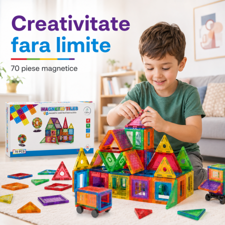 Set constructie Magnetic Tiles 3D, 70 piese magnetice, plastic ABS, multicolor [1]