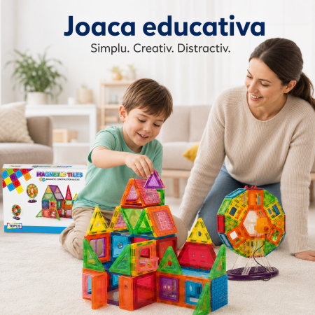 Set constructie Magnetic Tiles 3D, 70 piese magnetice, plastic ABS, multicolor [2]