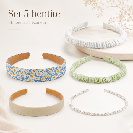 Set de 5 bentite cu model diferite, design deosebit, pentru femei, multicolor, pentru rutina beauty - imagine principala produs [1]