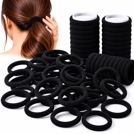 Accesorii par - Set elastice de par, material premium, negru, 100 bucati, pentru rutina beauty - imagine principala produs