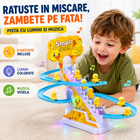 Set jucarie interactiva cu 9 ratuste, pista de curse cu lumini si muzica, plastic ABS, multicolor, pentru copii - imagine principala produs [1]
