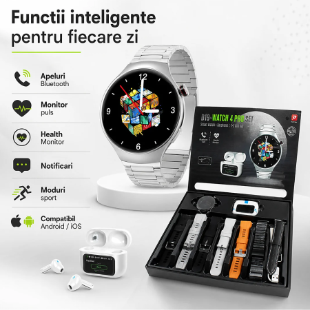 Set Smartwatch D19 Watch 4 Pro, Apeluri wireless, Apeluri Bluetooth, IP67, Multicolor, gadget modern - imagine principala produs|Set Smartwatch D19 Watch 4 Pro, Apeluri wireless, Apeluri Bluetooth, IP67, Multicolor, gadget modern - detaliu produs 2|Set Smartwatch D19 Watch 4 Pro, Apeluri wireless, Apeluri Bluetooth, IP67, Multicolor, gadget modern - detaliu produs 3|Set Smartwatch D19 Watch 4 Pro, Apeluri wireless, Apeluri Bluetooth, IP67, Multicolor, gadget modern - detaliu produs 4|Set Smartwatch D19 Watch 4 Pro, Apeluri wireless, Apeluri Bluetooth, IP67, Multicolor, gadget modern - detaliu produs 5|Set Smartwatch D19 Watch 4 Pro, Apeluri wireless, Apeluri Bluetooth, IP67, Multicolor, gadget modern - detaliu produs 6|Set Smartwatch D19 Watch 4 Pro, Apeluri wireless, Apeluri Bluetooth, IP67, Multicolor, gadget modern - detaliu produs 7 [2]