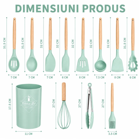 Set Ustensile Bucatarie din Silicon termorezistent Verde, 12 Piese, Maner Lemn, pentru bucatarie - imagine principala produs|Set Ustensile Bucatarie din Silicon termorezistent Verde, 12 Piese, Maner Lemn, pentru bucatarie - detaliu produs 2|Set Ustensile Bucatarie din Silicon termorezistent Verde, 12 Piese, Maner Lemn, pentru bucatarie - detaliu produs 3|Set Ustensile Bucatarie din Silicon termorezistent Verde, 12 Piese, Maner Lemn, pentru bucatarie - detaliu produs 4|Set Ustensile Bucatarie din Silicon termorezistent Verde, 12 Piese, Maner Lemn, pentru bucatarie - detaliu produs 5|Set Ustensile Bucatarie din Silicon termorezistent Verde, 12 Piese, Maner Lemn, pentru bucatarie - detaliu produs 6 [5]