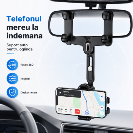 Suporturi telefon auto - Suport telefon pentru oglinda retrovizoare, rotativ 360°, reglabil pe inaltime si latime, Negru, pentru masina - imagine principala produs|Suport telefon pentru oglinda retrovizoare, rotativ 360°, reglabil pe inaltime si latime, Negru, pentru masina - detaliu produs 2|Suport telefon pentru oglinda retrovizoare, rotativ 360°, reglabil pe inaltime si latime, Negru, pentru masina - detaliu produs 3|Suport telefon pentru oglinda retrovizoare, rotativ 360°, reglabil pe inaltime si latime, Negru, pentru masina - detaliu produs 4|Suport telefon pentru oglinda retrovizoare, rotativ 360°, reglabil pe inaltime si latime, Negru, pentru masina - detaliu produs 5|Suport telefon pentru oglinda retrovizoare, rotativ 360°, reglabil pe inaltime si latime, Negru, pentru masina - detaliu produs 6|Suport telefon pentru oglinda retrovizoare, rotativ 360°, reglabil pe inaltime si latime, Negru, pentru masina - detaliu produs 7