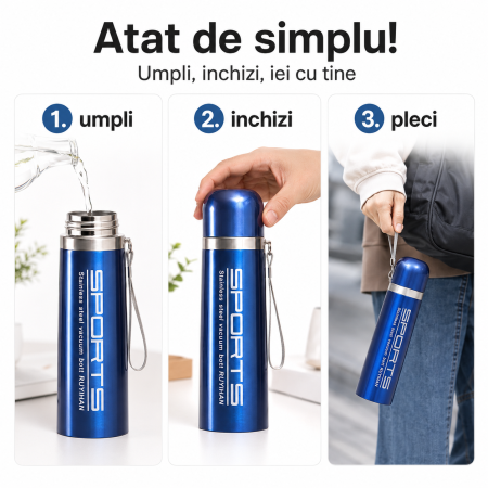Termos din otel inoxidabil cu izolatie vacuum, perete dublu, 500 ml, capac sigur, roz [3]