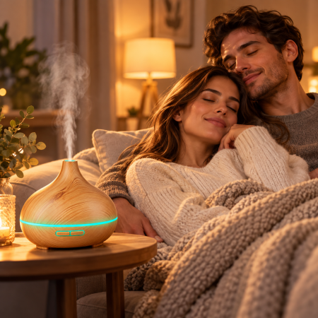 Umidificator difuzor de aroma ultrasonic 400 ml, abur rece, LED 7 culori, temporizator 1/3/6h, 13W, aspect lemn [6]