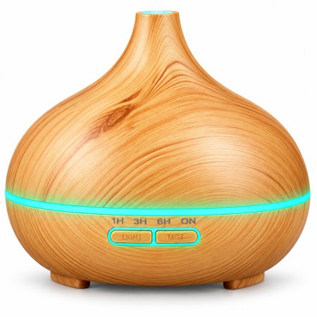Umidificator difuzor de aroma ultrasonic 400 ml, abur rece, LED 7 culori, temporizator 1/3/6h, 13W, aspect lemn [7]