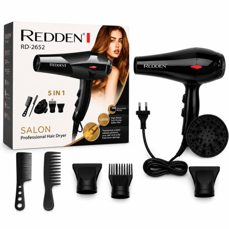 Uscatoare de par - Uscator de par profesional RD-2652, 5 in 1, 5000W, cu difuzor si concentrator, negru