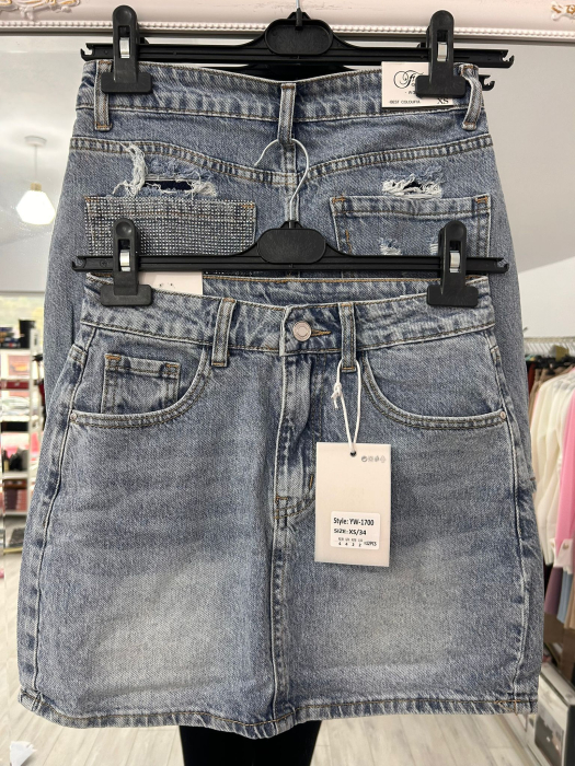 Fustă Denim cu strasuri argintii [2]
