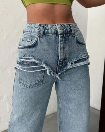 Blugi - Blugi Wide Leg - cu abraziuni în zona buzunarelor