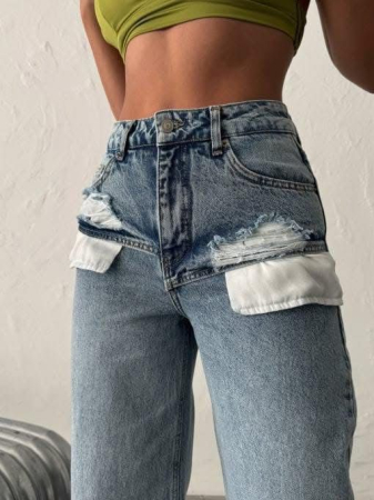 Noutăți - Blugi Wide Leg cu Buzunare Exterioare