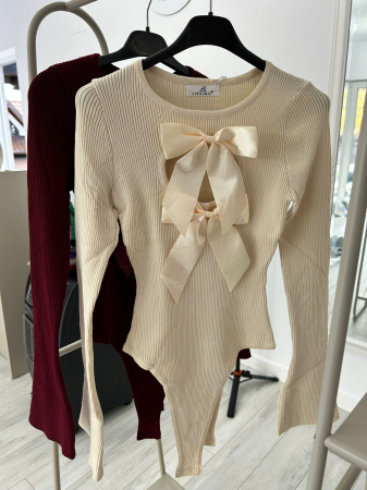Bluze - Body accesorizat cu fundițe detașabile- Ivory