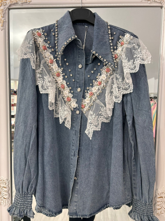Cămăși - Cămașă denim inserție flori