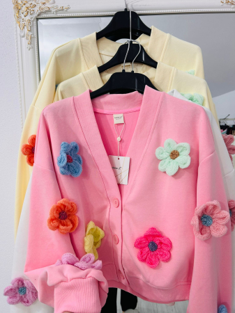 Pulover - Cardigan cu inserții florale