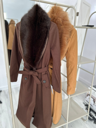 Paltoane - Palton lung matlasat toamnă/iarnă-Maro