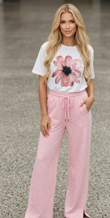Pantaloni - Pantalon roz cu strasuri