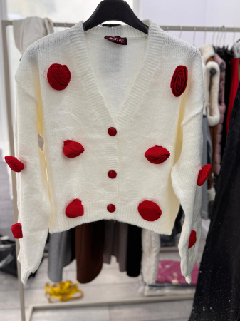 Pulover - Pulover accesorizat cu trandafiri - Alb