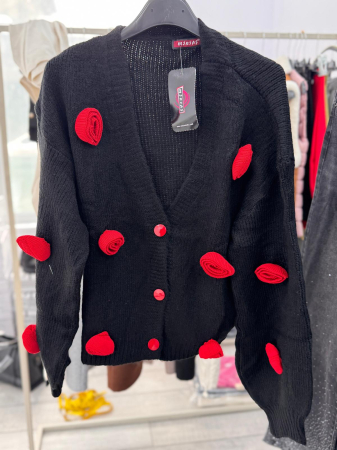 Pulover - Pulover accesorizat cu trandafiri - Negru