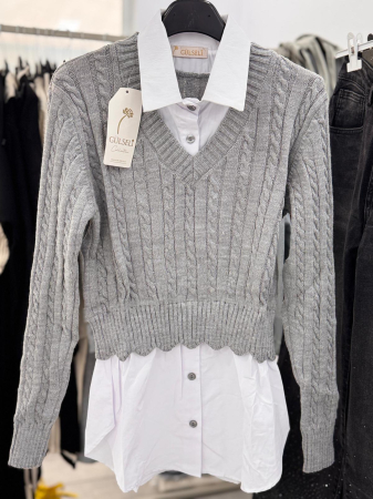 Pulover - Pulover Tip Cămașă Gri