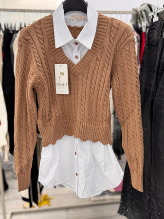 Pulover - Pulover Tip Cămașă Maro